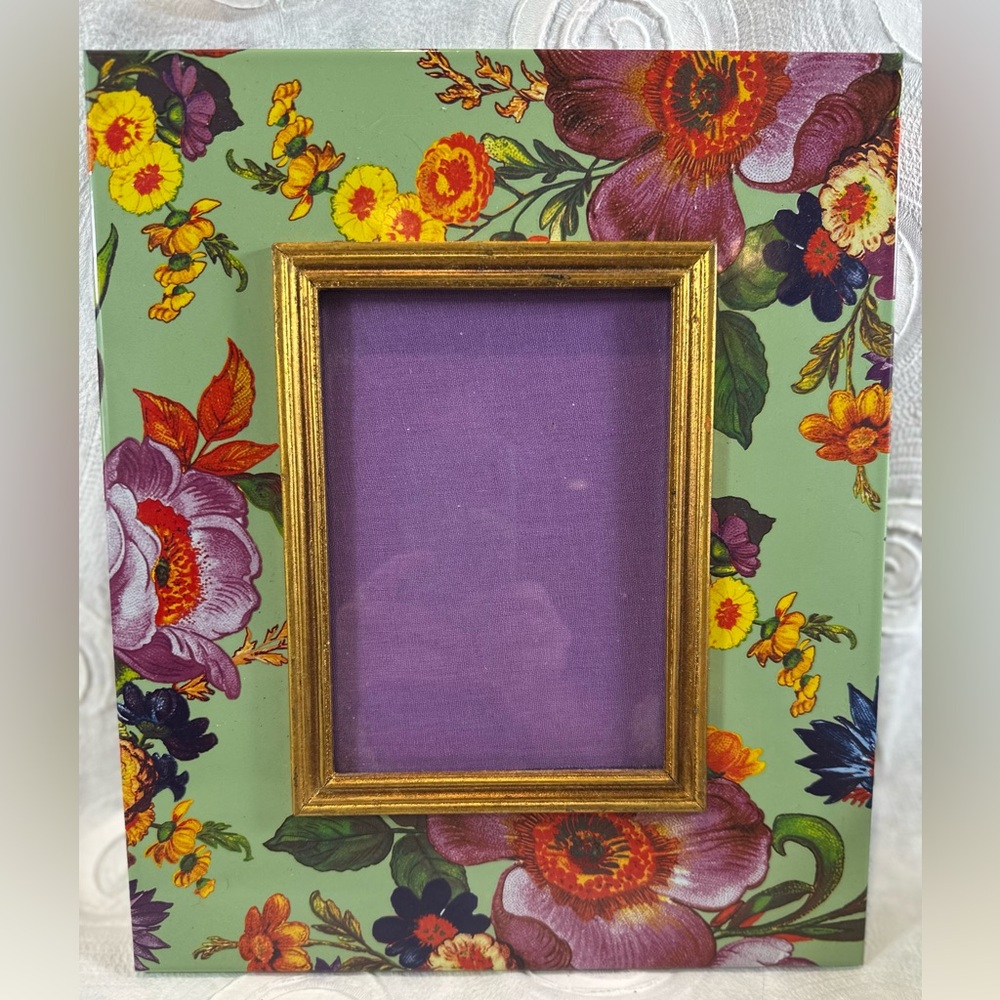 MacKenzie-Childs Enamel 13"x 11"  insert 5x7 photo floral frame Vintage